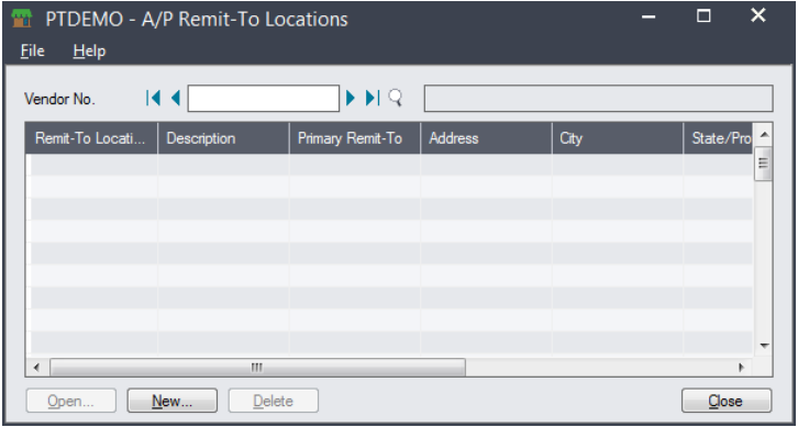sage a/p remit to locations screen