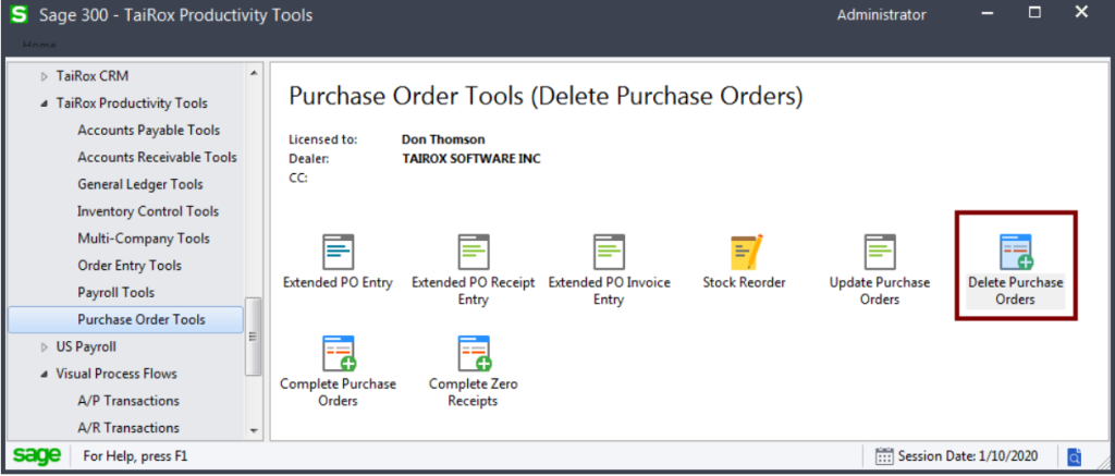 delete purchase orders is located under the purchase order tools module