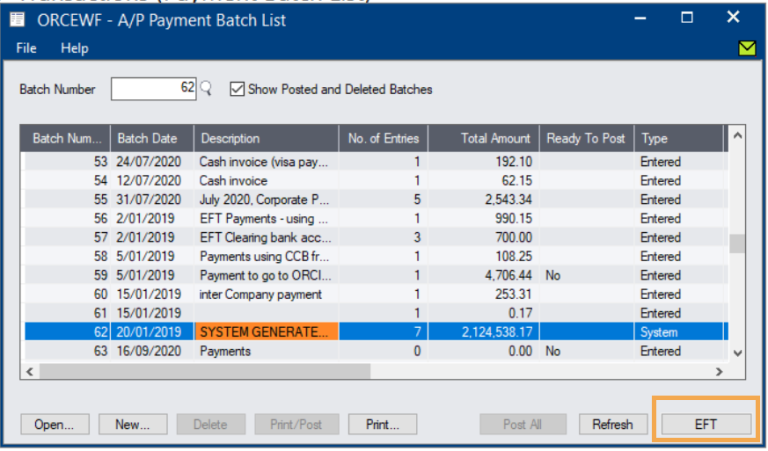 drill to eft ap payments batch list screen