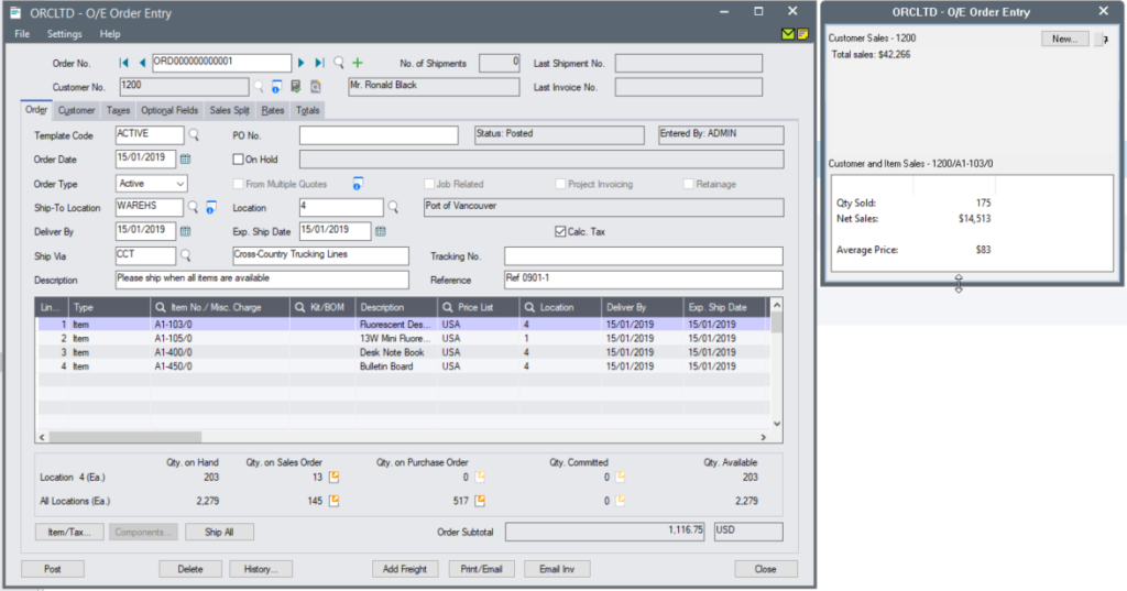 extended note display sales history screen