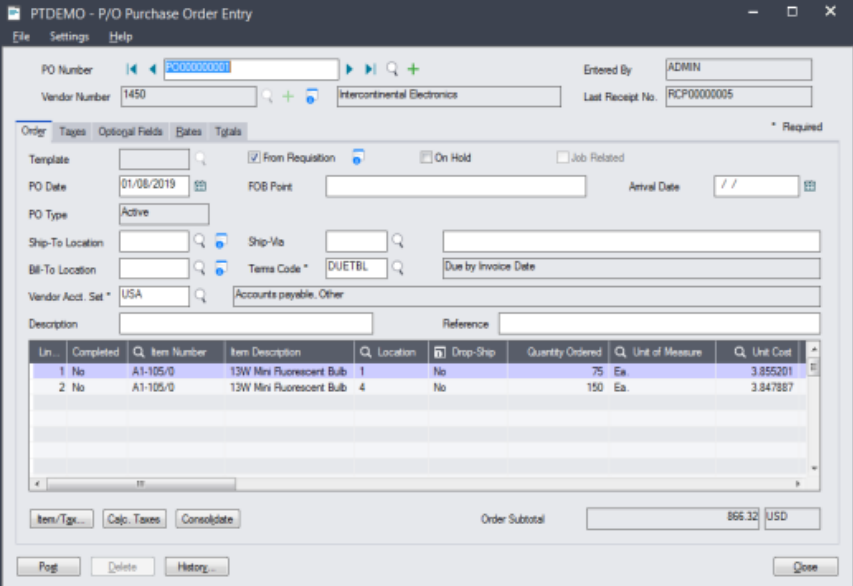 sage extended po entry