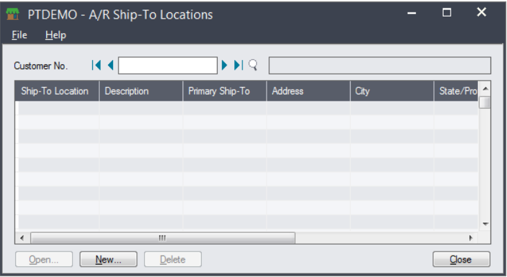 sage a/r ship to locations screen