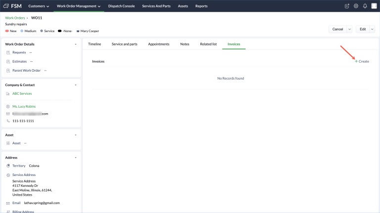 Under invoices tab, click create