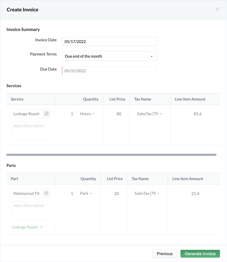 Click generate invoice