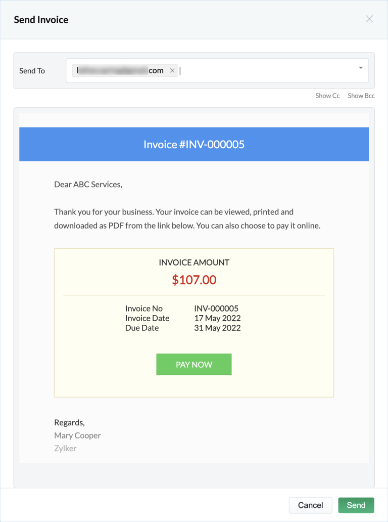 You can email the invoice