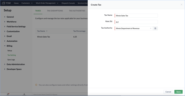 Click New Tax under Taxes Tab