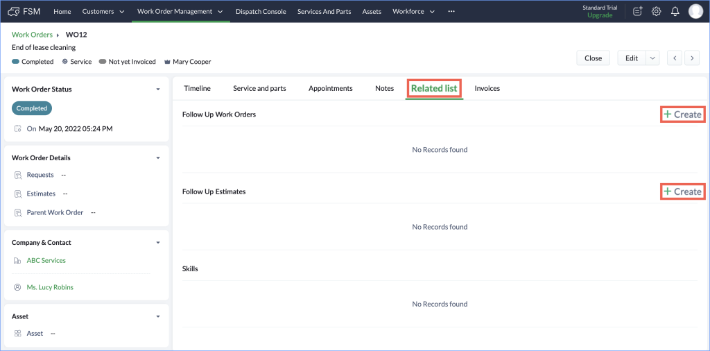 Create for Follow Up Work Orders or Follow Up Estimates.