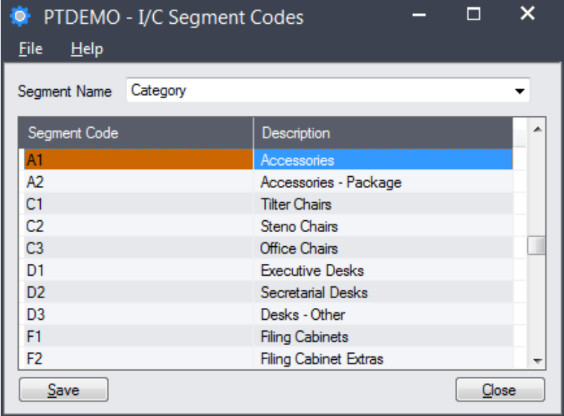 Sage IC Segment Codes Screen