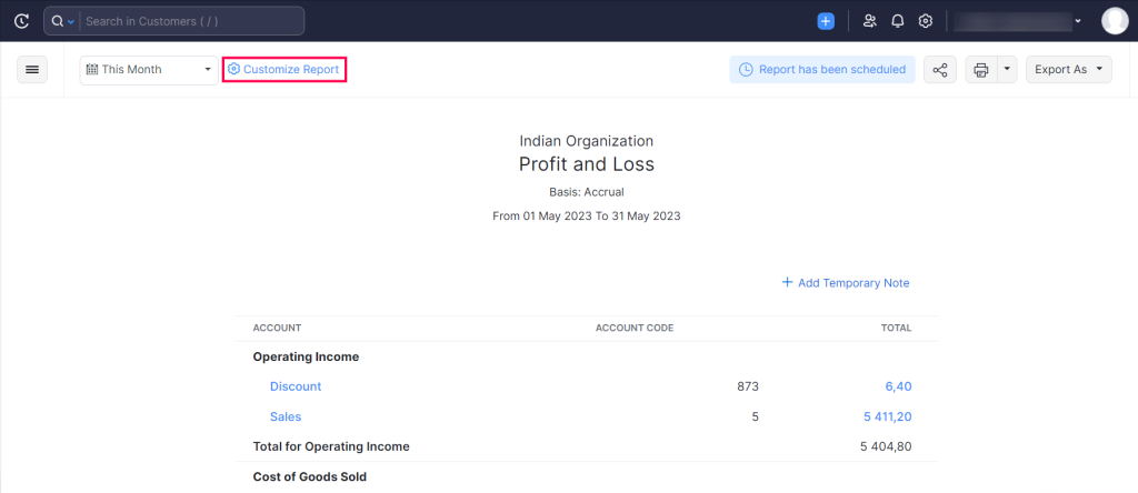 Customize Reports Zoho Books