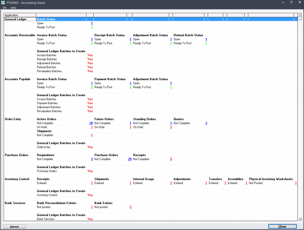 Accounting Status Window