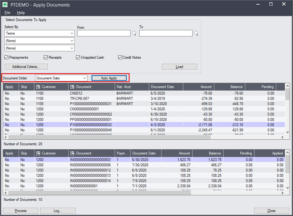 apply documents auto apply order button located below select document to apply section