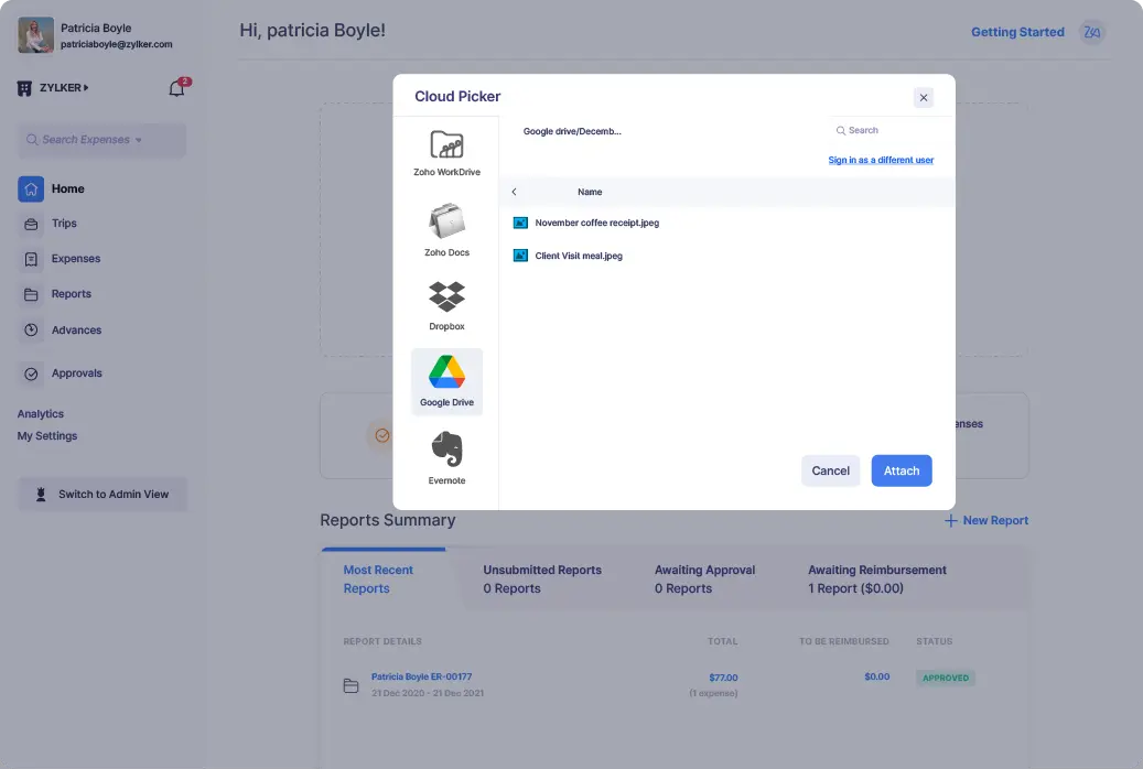 Attach receipts from the cloud