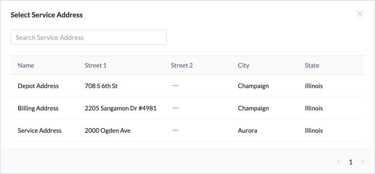 Select Billing/Service Address pop-up, select the desired address