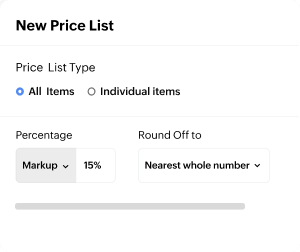 Create New Price List Screen