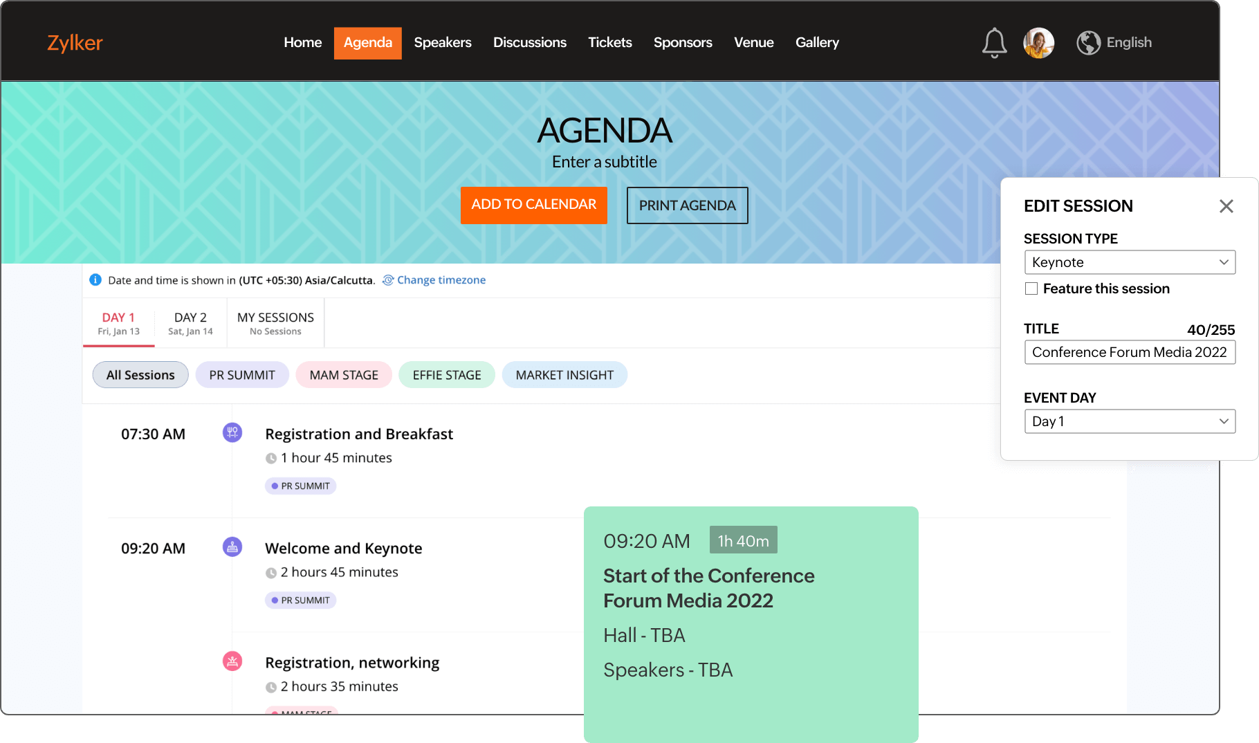 zoho backstage event planning agenda