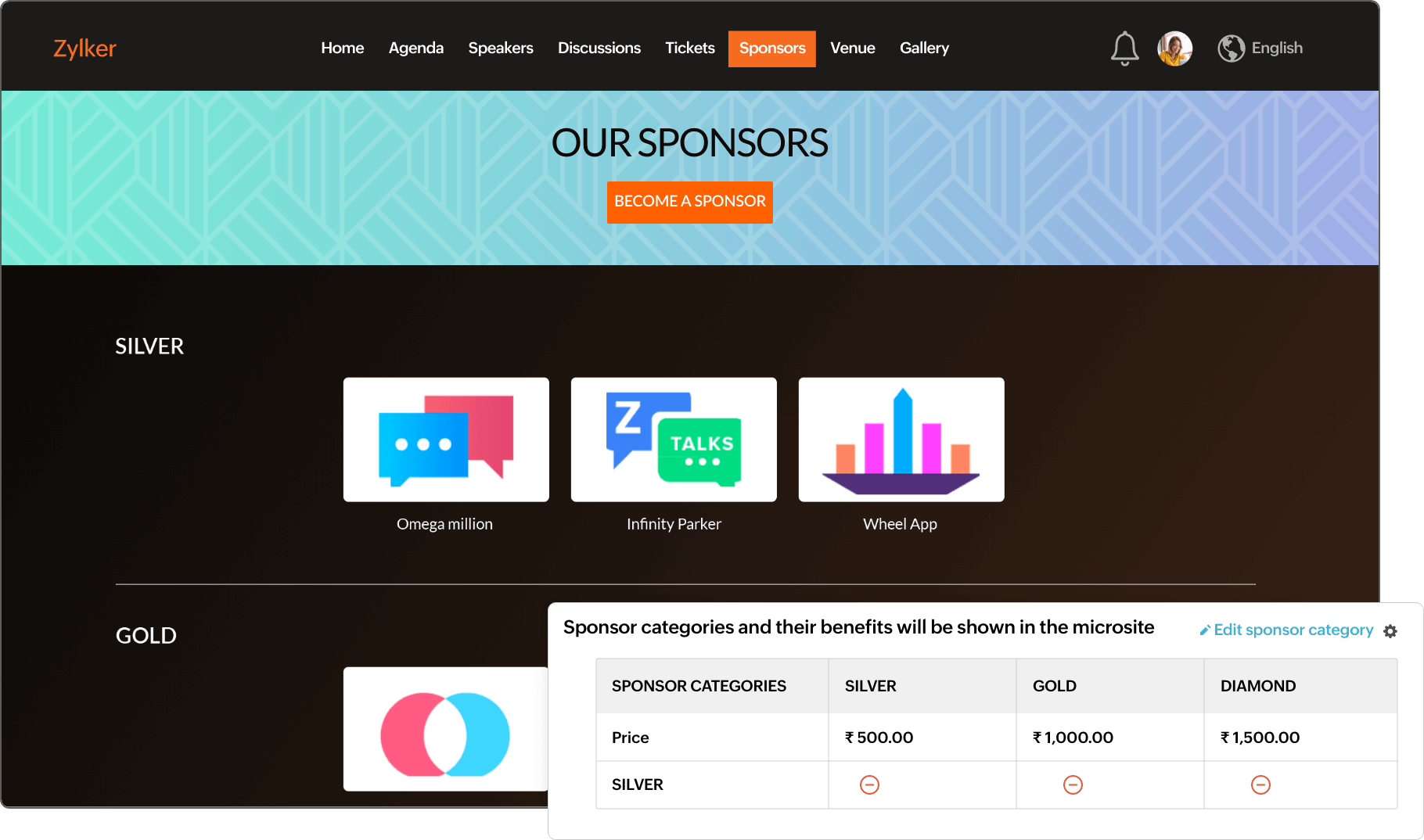event planning sponsors zoho backstage