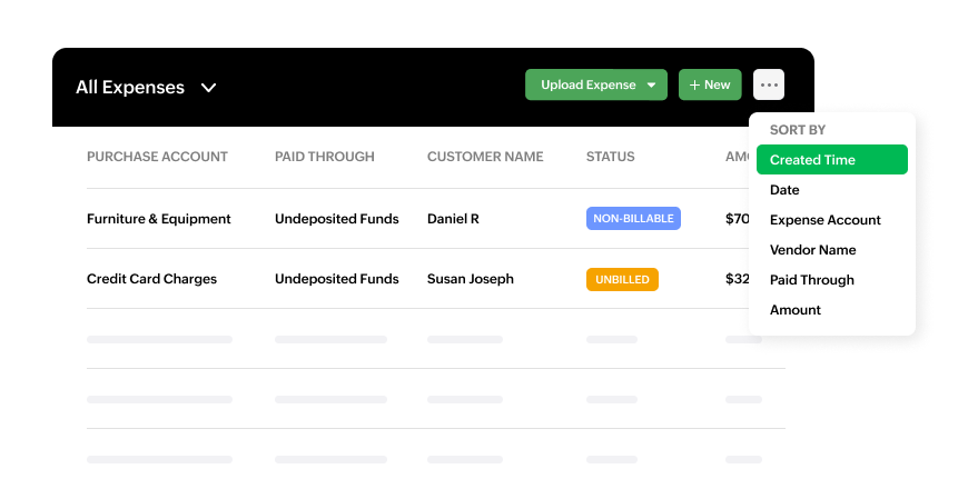Expense Sorting Screen