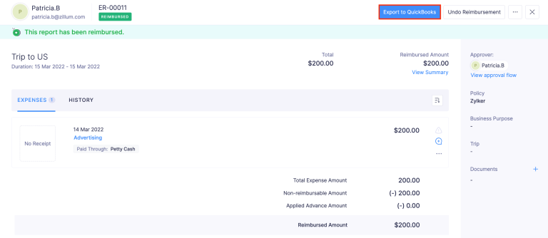 Click Export to QuickBooks