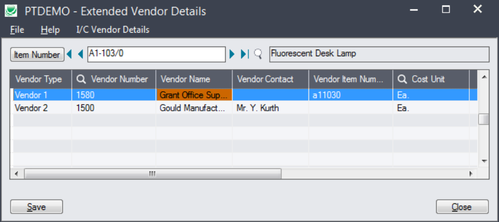 extended vendor details