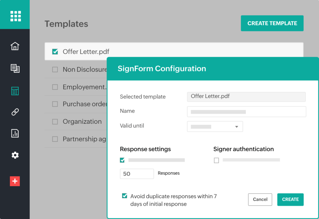 Zoho Sign dashboard,