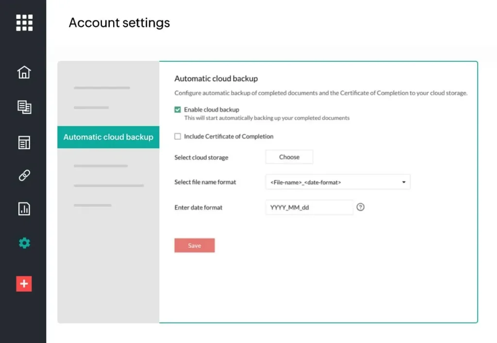 Automatic cloud backup menu