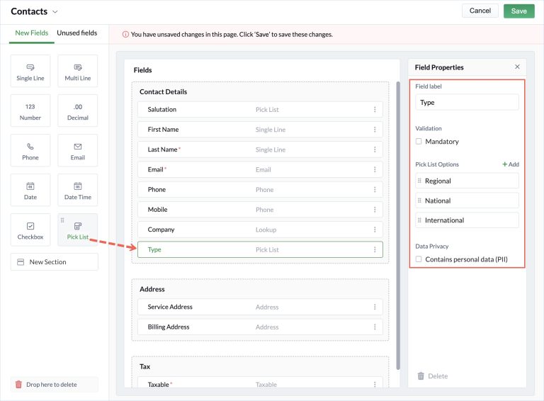 You can add, delete, or edit a pick list