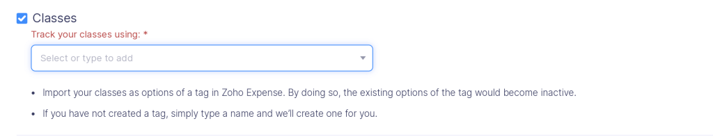 Import classes as options of a tag