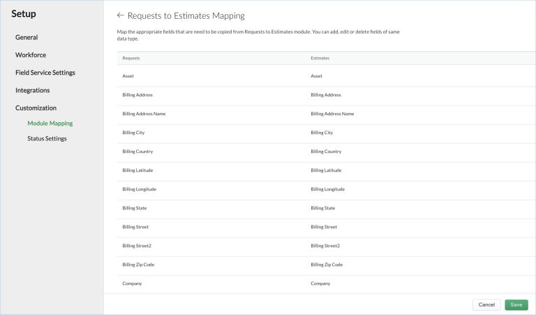 Navigate to module mapping to request to estimate mapping