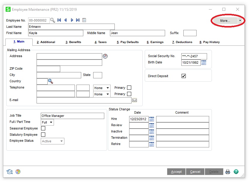 sage 100 how to edit payroll status