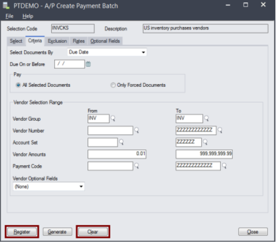 sage a/p create payment batch view