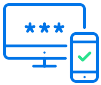 Computer screen with *** and a smartphone next to it with a green check mark on the screen
