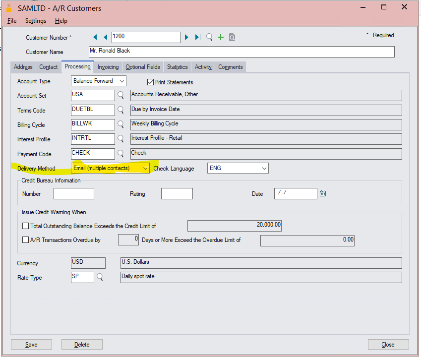 Select Customer Screen