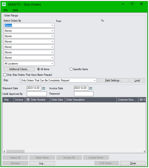 ship orders screen