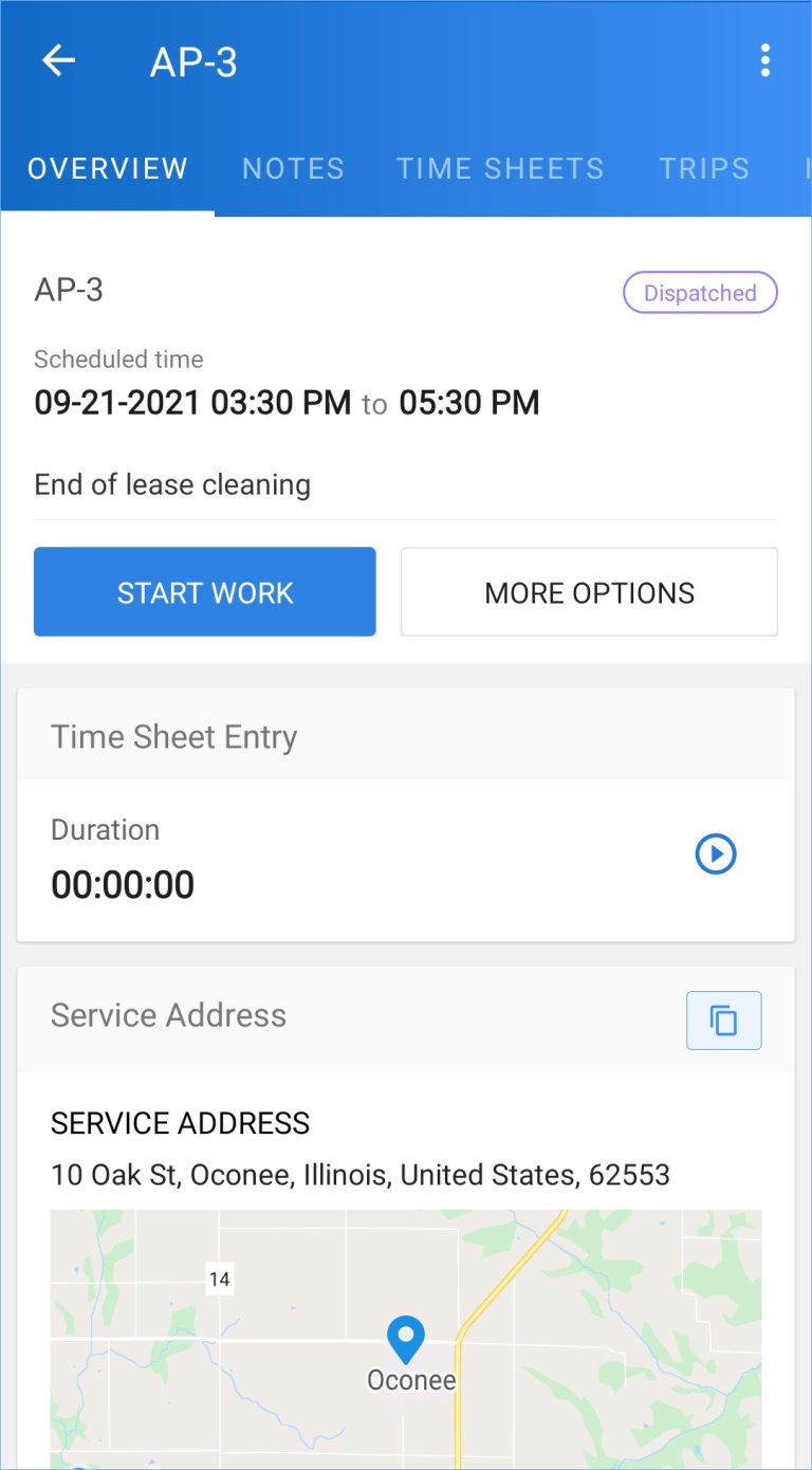 a timer will start to record the duration of work