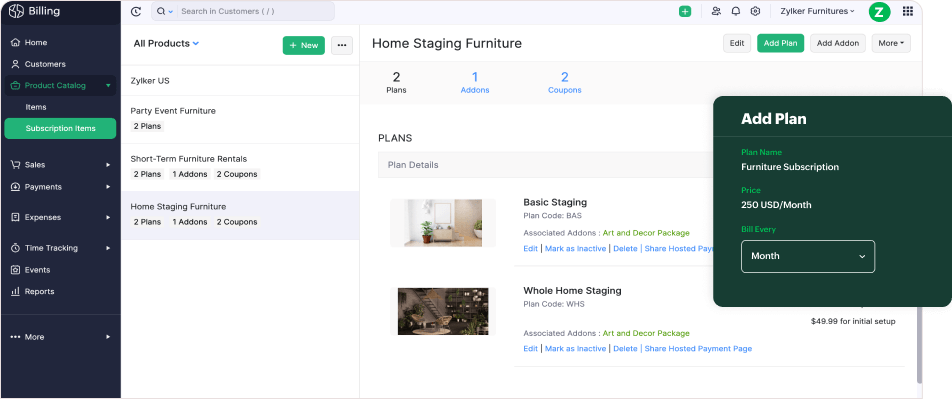 Subscriptions Items List