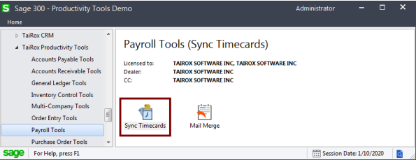 sync timecards is located under the payroll tools module.