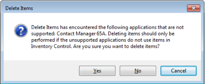 delete items confirmation screen