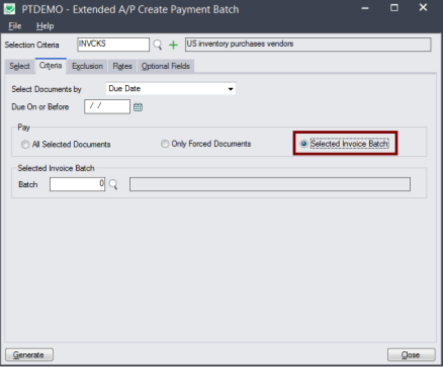 Extended A/P Create Payment Batch in Tairox