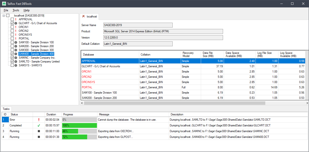 tairox fast database tools interface screenshot