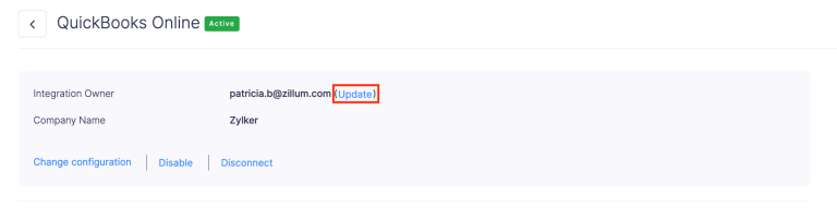 Click update next to the integration owner email