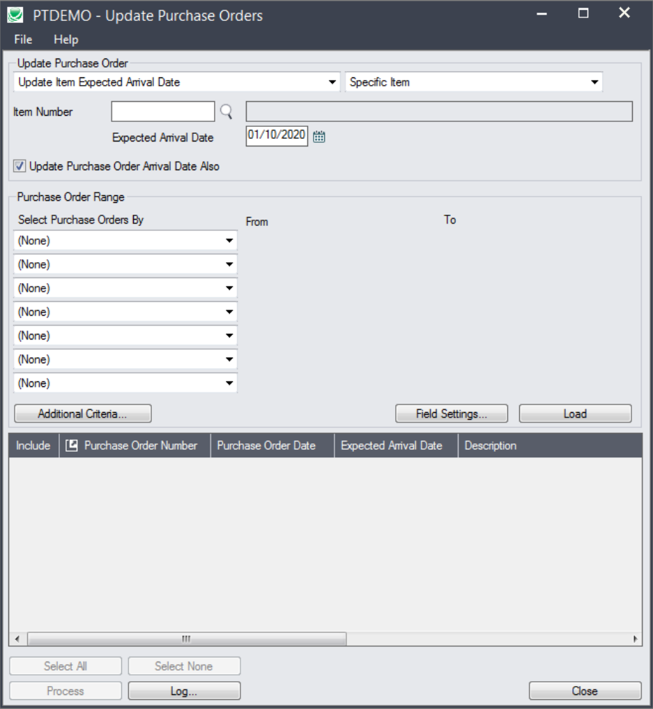 update purchase order screen