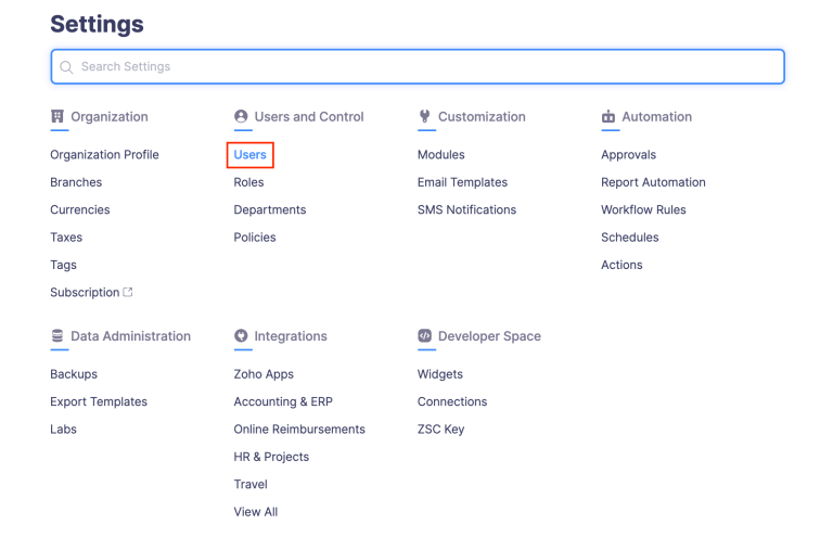 Go to Users under Users and Control
