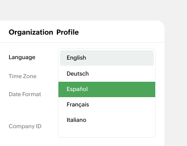 Zoho Billing Multi Language Setting Screen