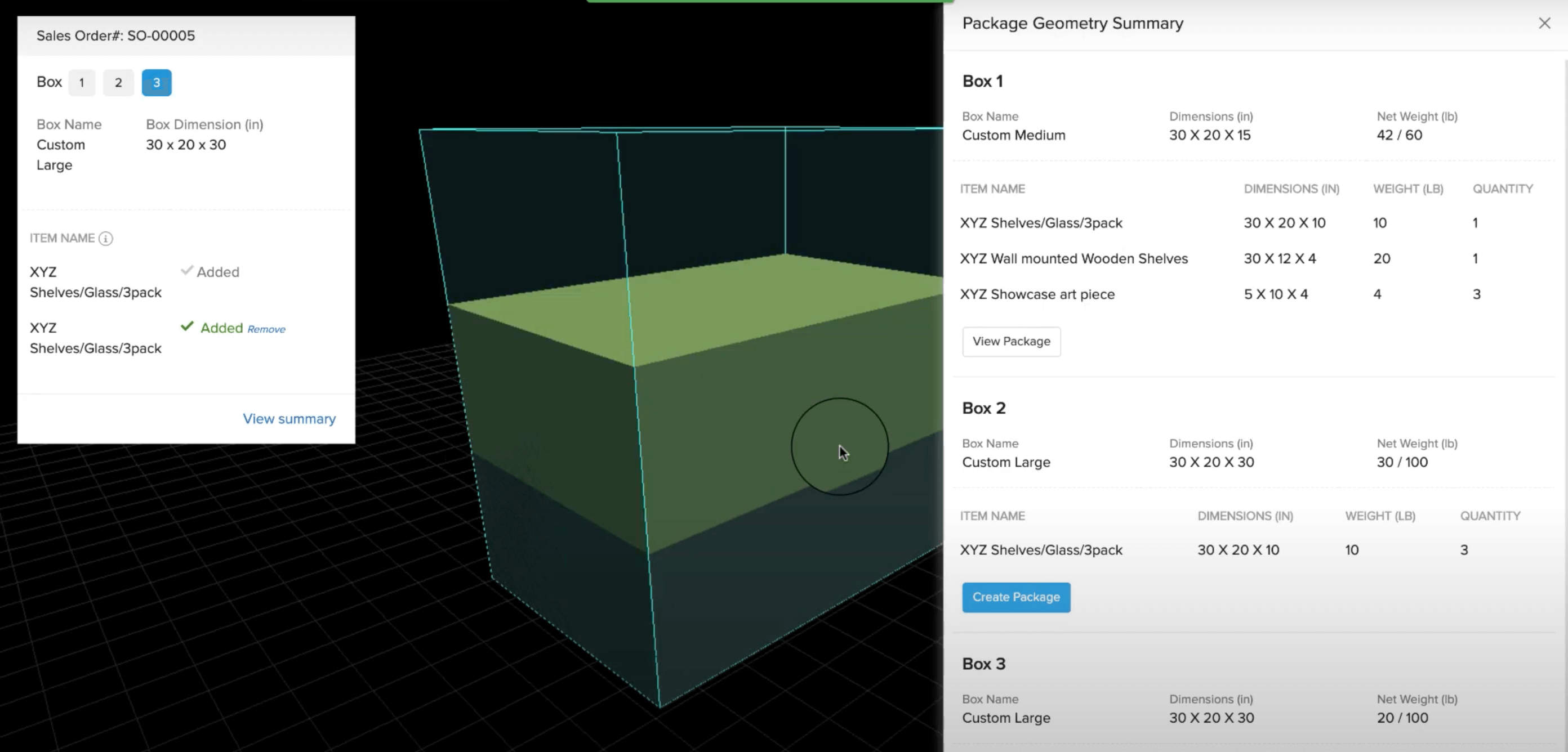 Zoho Inventory Package Geometry