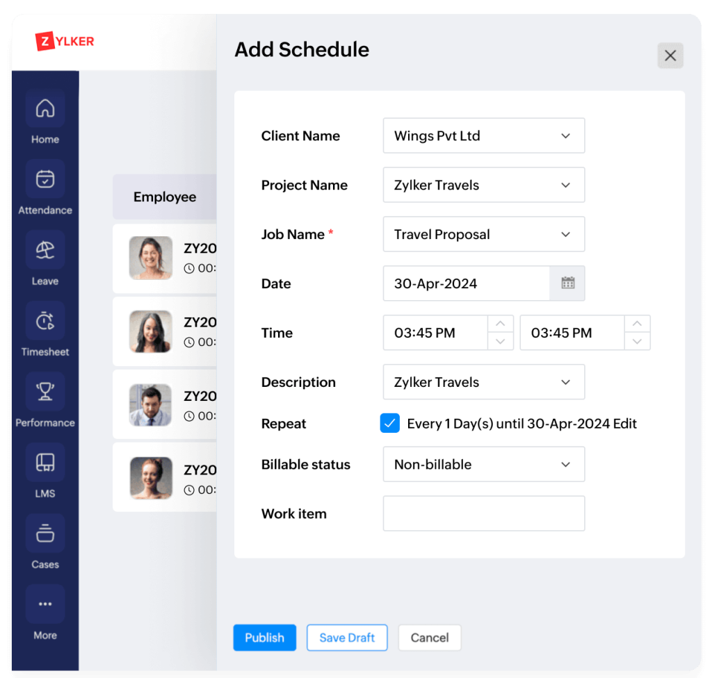 Schedule jobs in timesheets
