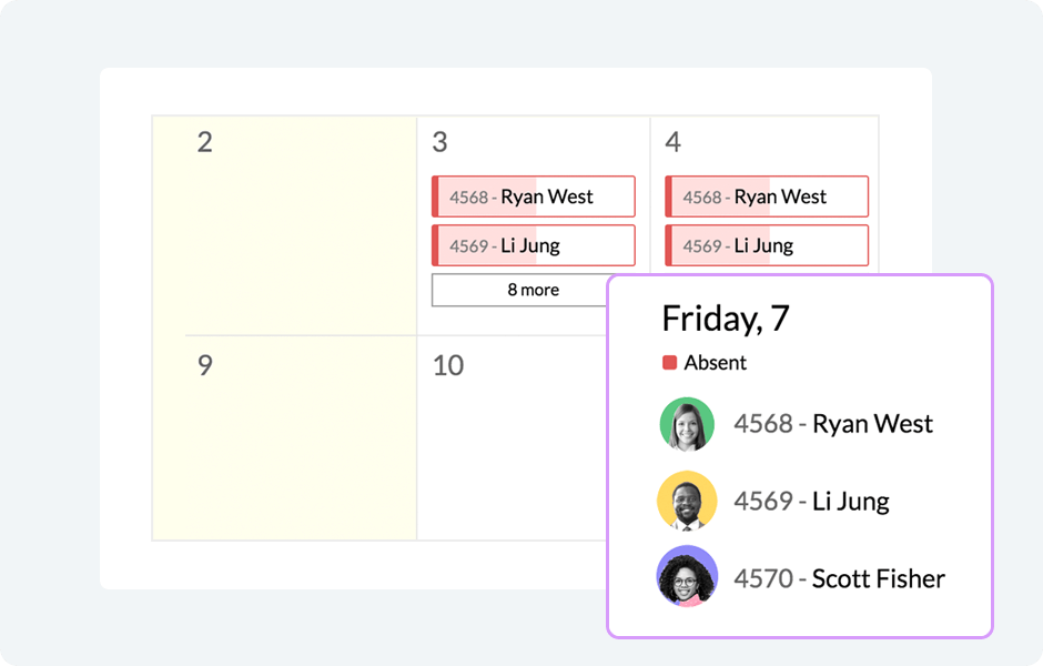 Time Off calender informs managers of holidays